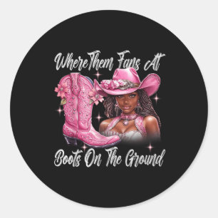 Retro laarzen op de grond waar ze fans op zwart ronde sticker