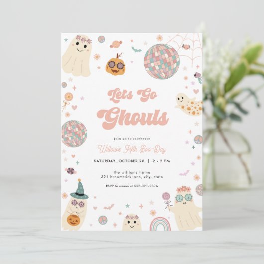 Retro laat gaan Ghouls Halloween verjaardag uitnod Kaart (Staand voorkant)