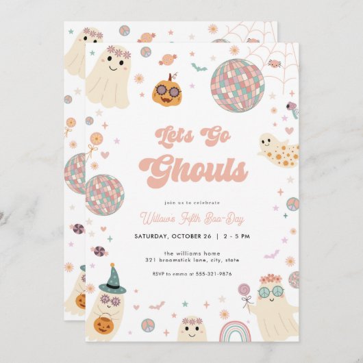 Retro laat gaan Ghouls Halloween verjaardag uitnod Kaart (Voorkant / Achterkant)