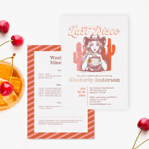 Retro Laatste Disco Cowgirl Bach Party Weekend Gol Folie Uitnodiging