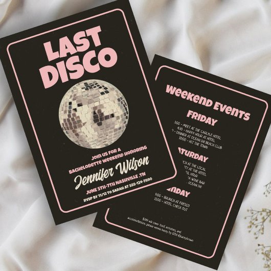 Retro laatste disco vrijgezellenweekend uitnodigin kaart