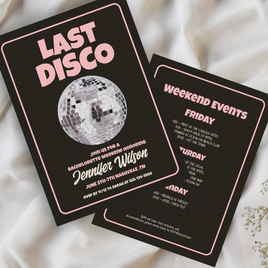 Retro laatste disco vrijgezellenweekend uitnodigin kaart