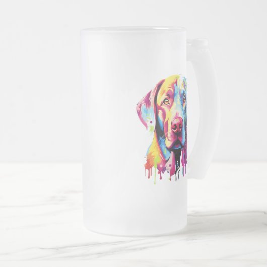 Retro Labrador Retriever Pop Art Kleurrijke Hond Matglas Bierpul (Voorkant rechts)
