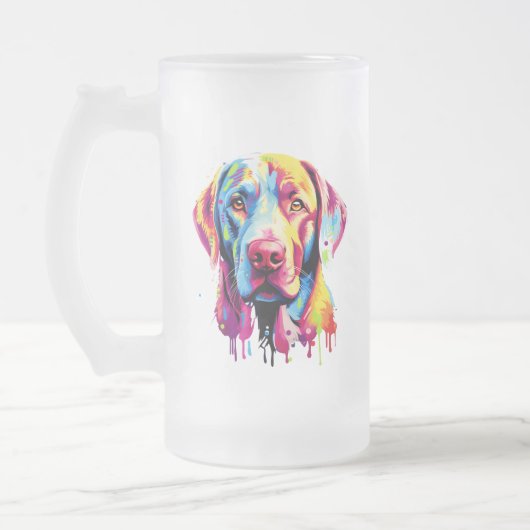 Retro Labrador Retriever Pop Art Kleurrijke Hond Matglas Bierpul (Links)