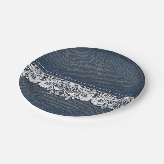 Retro Lace en Denim Texture Papieren Bordje (Gekanteld)