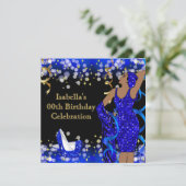 Retro Lady Blue Glitter High Heels Birthday Kaart (Staand voorkant)