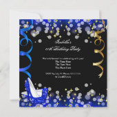 Retro Lady Blue Glitter High Heels Birthday Kaart (Achterkant)