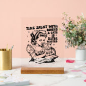 Retro lady book amoureux des chats mot art (Mariage)