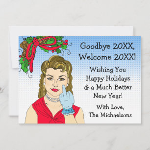 Retro Lady Flipping the Bird Kerstmis Kaart