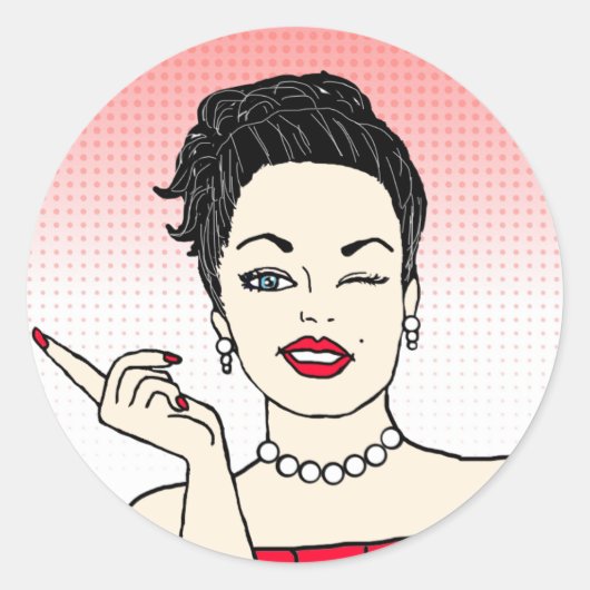 Retro Lady Flirty of Sarcastisch Ronde Sticker (Voorkant)