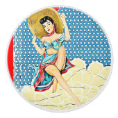 Retro Lady in Sunhat  Keramische Knop (Voorkant)