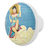 Retro Lady in Sunhat  Keramische Knop (Rechts)