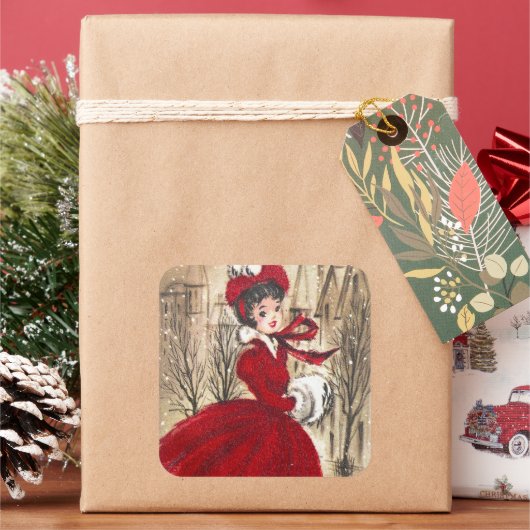  retro lady kerstfeestdag sticker (Feestdagen)