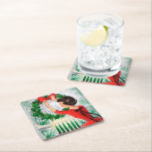 Retro lady kerstparty onderzetter (Insitu)