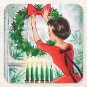 Retro lady kerstparty onderzetter (Voorkant)