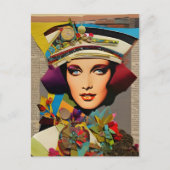Retro Lady Kleurrijke Mixed Media Collage Abstract Briefkaart (Voorkant)