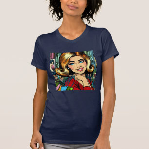 Retro Lady met boodschappentassen Mid Century T-shirt