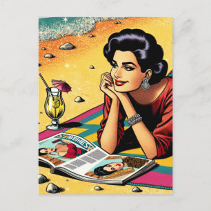 Retro Lady op Beach Dagdromen over Mode Briefkaart