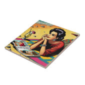 Retro Lady op Beach Dagdromen over Mode Tegeltje (Zijkant)