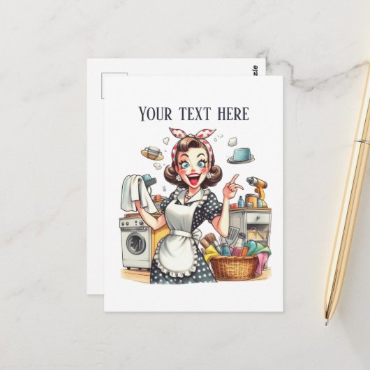 Retro  Lady Tekst toevoegen Briefkaart (Voorkant / Achterkant in situ)