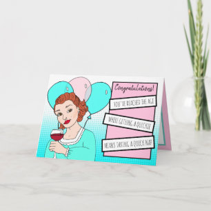 Retro Lady Toasting met Wijn Happy Birthday Humor Kaart