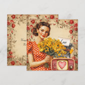  Retro Lady Valentijn Flat Holiday Kaart (Voorkant / Achterkant)