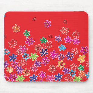 Retro Ladybugs en Flowers Muismat
