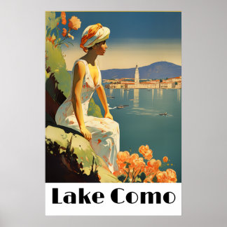 Retro Lake Como Italy Travel Romantic Lakeside Poster