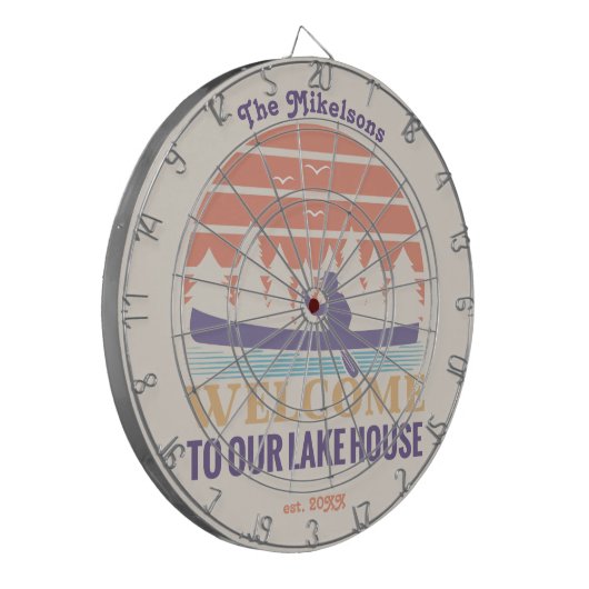 Retro Lake House Familienaam Dartbord (Voorkant Links)