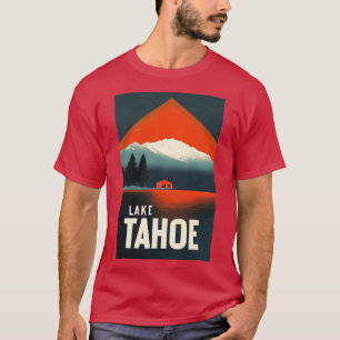 Retro Lake Tahoe Cabin Art met Bold Mountain Land T-shirt