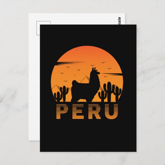 Retro Lama Peru Cactus Zonsondergang Briefkaart (Voorkant / Achterkant)