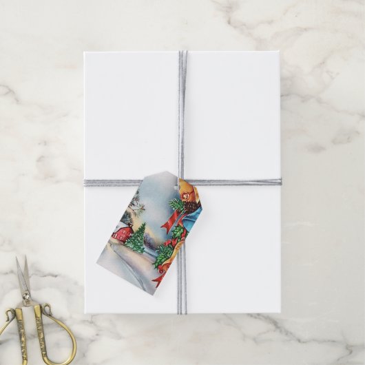 Retro Land boerderij Kerst label Cadeaulabel (Met Touw)