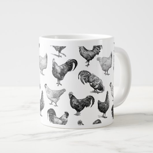 Retro Land Boerderij Kippatroon Extra Grote Beker (Voorkant rechts)
