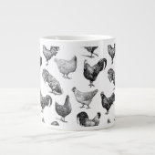 Retro Land Boerderij Kippatroon Extra Grote Beker (Voorkant)