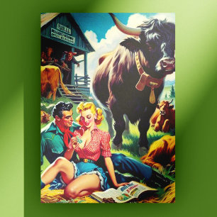 Retro landelijk paar illustratie briefkaart