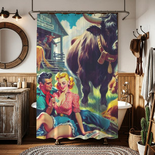 Retro landelijk paar illustratie douchegordijn
