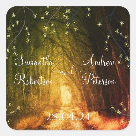 Retro Landelijke Bomen Vierkante Sticker (Voorkant)