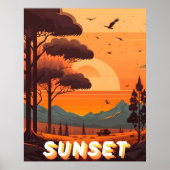 Retro Landschap Reizen Zonsondergang Art Print (Voorkant)
