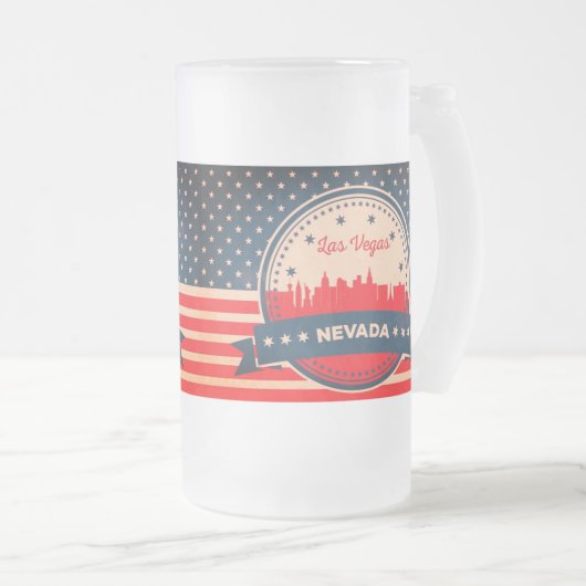 Retro Las Vegas Nevada Skyline Matglas Bierpul (Voorkant rechts)