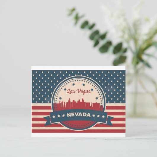 Retro Las Vegas Skyline Briefkaart (Staand voorkant)