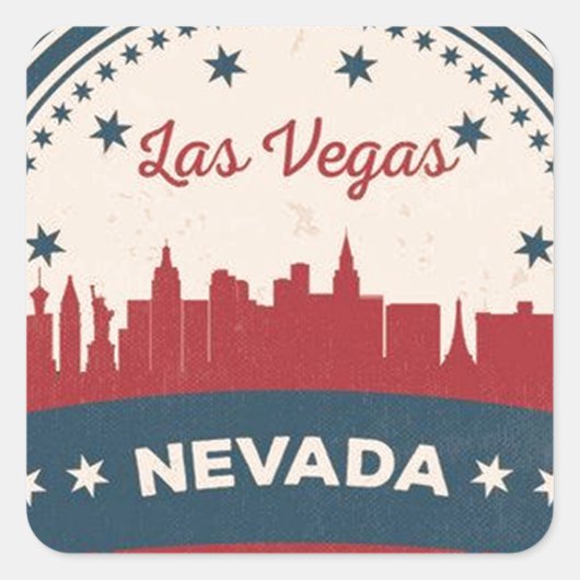 Retro Las Vegas Skyline Vierkante Sticker (Voorkant)