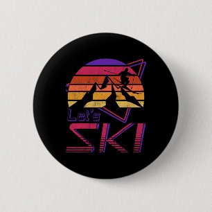 Retro laten we skiën vintage 80s 90s sneeuwsneeuws ronde button 5,7 cm