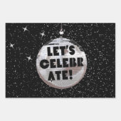 Retro Laten we verjaardag Disco Ball Zwart vieren Inpakpapier Vel (Voorkant)