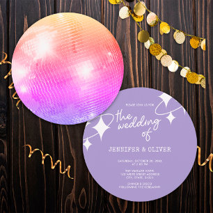 Retro Lavendel Roze Oranje Disco Bal Bruiloft Kaart