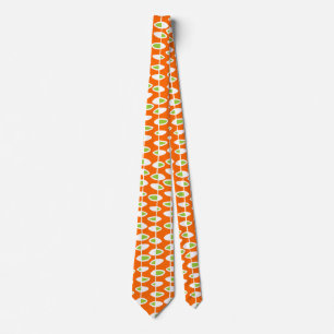 Retro Leaf - White en Green on Oranje Stropdas