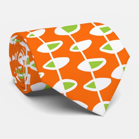 Retro Leaf - White en Green on Oranje Stropdas (Opgerold)