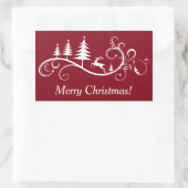 Retro Leaping Deer met Rode Kerstmis Rechthoekige Sticker (Tas)