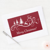 Retro Leaping Deer met Rode Kerstmis Rechthoekige Sticker (Envelop)