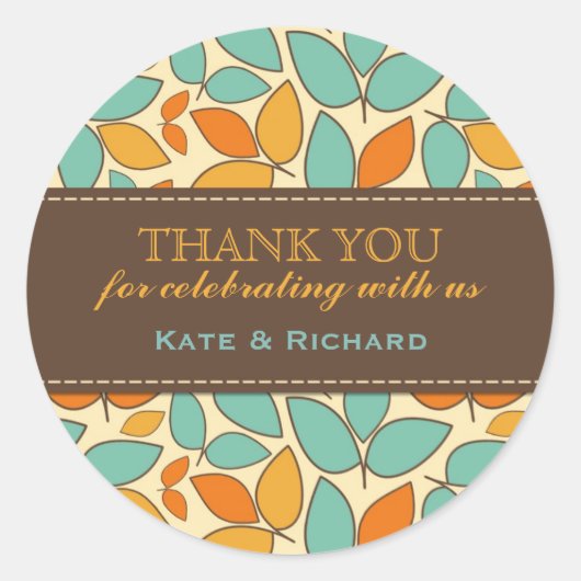Retro Leaves Pattern Wedding Favor Stickers (Voorkant)