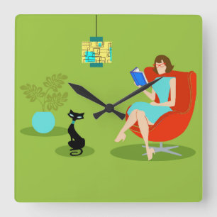 Rétro Lecture Femme Acrylique Mur Horloge